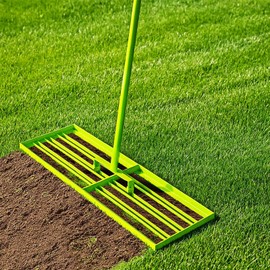 Lawn Leveling Rake 30"x10" - Stainless Steel with Adjustable 30"-74" Handle, Anti-Flipping Lawn Tool for Garden, Farm, Backyard, Golf Course