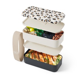 MONBENTO Original Graphic Leopard Lunch Box - Adult Lunch Box - Airtight Bento Box with 2 Tier - Ideal for Work/Meal Prep - BPA Free - Dishwasher Safe - Made in France