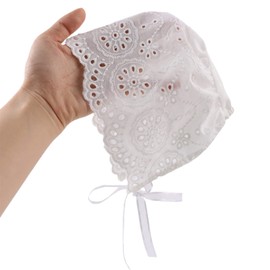 Lace Baby Girls Hat Cotton Christening Bonnet for Newborn Infant Girls White Princess Sun Protection Hat 0-3 Months (Cloth-Flower Dots, 3-9 Months)