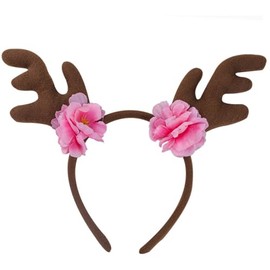 Mltao Reindeer Antlers Deer Ears Headband Cute Christmas Hair Accessories (Flower Horn Headband)