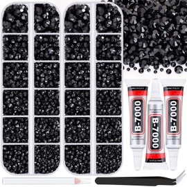 12000Pcs Resin Rhinestones for Bedazzling with 3Pcs B7000 Jewelry Glue, 2 Boxes Black Flatback Rhinestones for Crafting Crafts DIY, Crystals Gems for Clothing Shoes Tumblers Nail Art Makeup