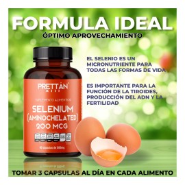 Selenio Aminoquelado 200 Mcg 90 Capsulas 500mg Prettan