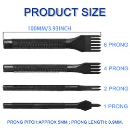 Leather Prong Punch Tool Set - 4Pcs 5mm 1/2/4/6 Prong Diamond Hole Lacing Stitching Chisel Rhombus Teeth Punch Sewing Leathercraft Supplies for DIY Punching Pricking Leather