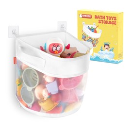 UNEEDE Bath Toy Organizer,1.55 Gallons Bathtub Toy Storage Organizer,Quick Access Bath Toy Holder For Bathtub,Baby Organizer And Storage,Quick Dry Baby Bath Toy Storage For Tub,Mesh Shower Caddy White