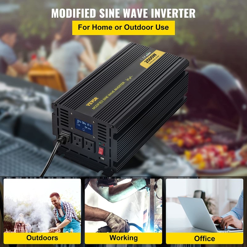 VEVOR Power Inverter, 2500W Modified Sine Wave Inverter, DC 12V