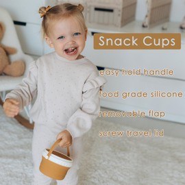 Tegion No Spill Silicone Toddler Snack Containers, Detachable Silicone Flap for Filling&Cleaning, Crumb-Free Hard Plastic Screw Travel Lid, Ultra-Soft for Baby Kids Hand In-Out, Snack Cup Holder 12 oz