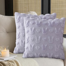 ONFAON Easter Decorations-Easter Day Pillow Covers, Set of 2 Soft Plush Short Wool Velvet Purple Throw Pillow Covers Farmhouse Seasonal Cushion Case Decoration for Sofa Couch 18 x 18 Inch