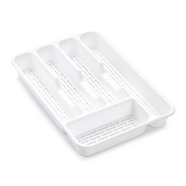 Cutlery Tray for Drawer with 4 or 5 Compartments with Holes BPA FREE, Covered Organizer with Compartments Dishwasher Safe, Drawer Dividers for Kitchen 32 cm (5 Compartments, White)