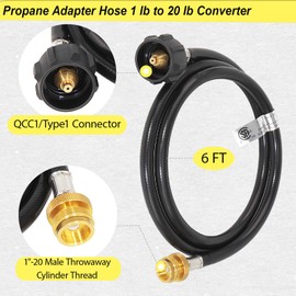 6 FT Propane Hose Adapter 1lb to 20lb,Adapter Converts 1lb Appliances to 5-40lb Tanks ，propane tank adapter for Weber Q Grill, Coleman Camping Stove, Buddy Heater and More Portable Grills