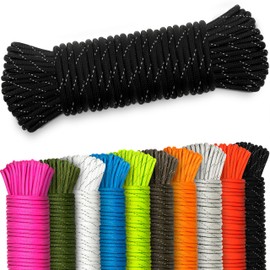 AMZoutdoor® 4 mm Reflective Paracord 550 Cord | Reflective Paracord Cord | Outdoor Equipment | Outdoor Camping | Paracord Cords (Black Reflective, 5 Metres)