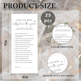 DTLGTG Bridal Shower Game Cards - Does The Bride Really Know The Groom for 25 Guests, Pre-Printed Double Sided 4x9 White Cards for Bachelorette & Wedding Shower Party