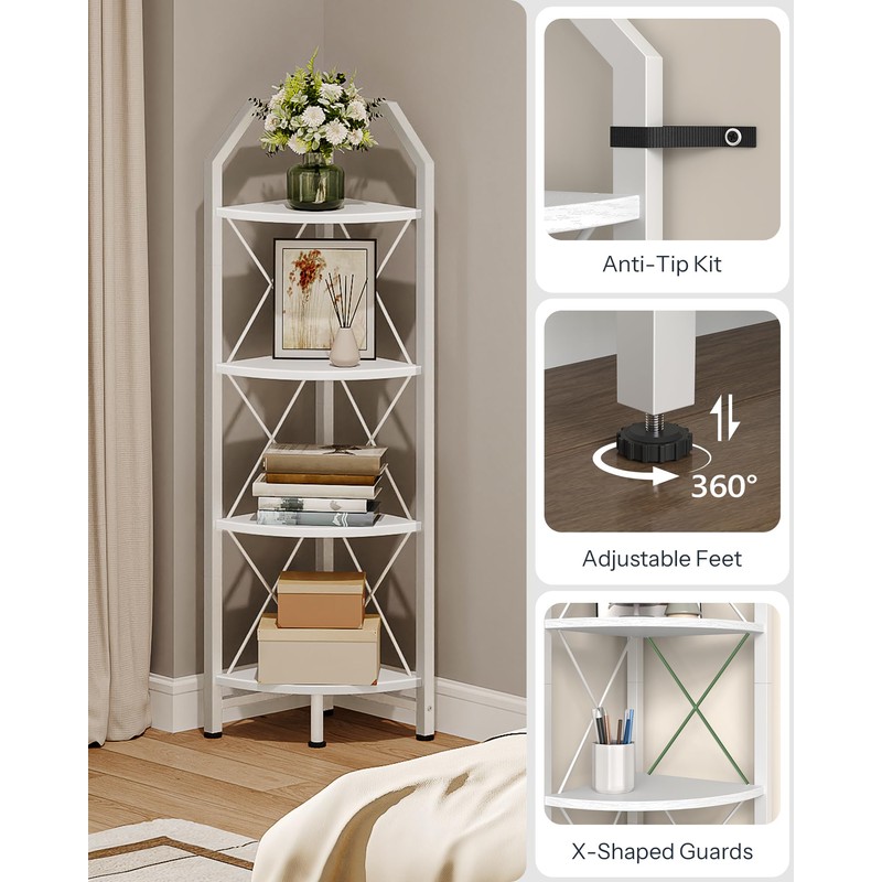 CHOEZON 4-Tier Corner Shelf, Industrial Corner Bookshelf, 47.6" Corner Storage