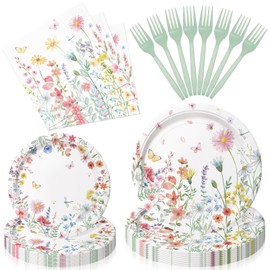 96 Pieces Spring Wildflower Floral Tableware Set – Garden Flower Disposable Plates, Napkins for Spring Birthday, Bridal Shower, Tea Party, and Mother’s Day Celebrations – Serves 24 Guests