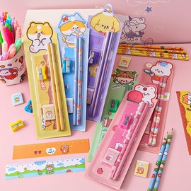 2025 Cute Animal Pencil Gift Set - 5-Piece Student Stationery for Kids & Kindergarten Prizes Peach Bear + 5 Pieces 20ea