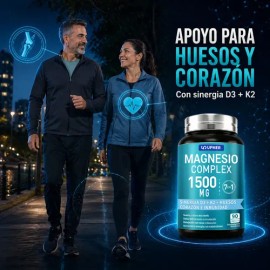 Magnesio UPMER Complex 7 en 1 con Vitamina D3 y K2 para Huesos, Músculos y Sueño, 90 Cápsulas Sin Sabor
