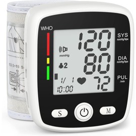 Blood Pressure Monitor Digital Wrist BP Machine Automatic BP Cuff with 2 Users 180 Memory Voice Large LCD Display Adjustable Cuff USB Charging Carrying Case, Black