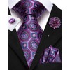 Hi-Tie Purple Ties and Flower Lapel Pin Set Silk Classic