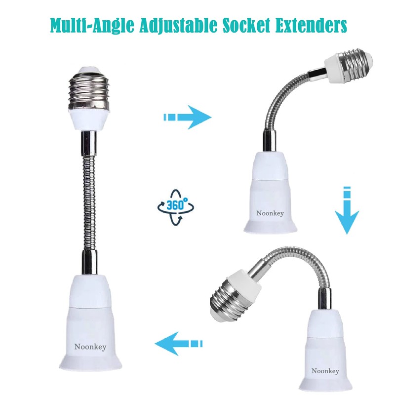 Noonkey Light Socket Extender [2-Pack], 360 Degree Adjustable Flexing Neck,