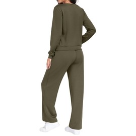GRECERELLE Tracksuit Womens Full Set Autumn Long Sleeve Lounge Wear Sets for Women Two Piece Outfits Activewear Casual Crew Neck Pullover Tops and Jogging Bottoms with Pockets (Army Green, M)