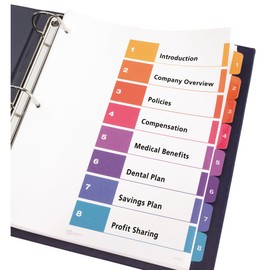 AVERY Ready Index Table of Content Dividers for Laser and Inkjet Printers, 8 tabs, Multi-Colour, 1 Set, (11133)