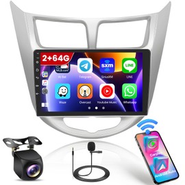 Roinvou 2+64G Android CarPlay Stereo for 2010-2016 Hyundai Verna Accent Solaris, Built-in Wireless CarPlay with Android Auto, 9'' Touch Screen in-Dash GPS Navigation Support Mirror Link BT FM RDS AHD