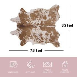 Faux Cowhide Rug 7.6x6.2 ft Cow Rug,Large Rustic Cow Hide Cowhide Rugs for Living Room Bedroom Dining Room Home Office Tan Animal Print Carpet-NO Fur