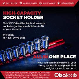 3/8-Inch Drive Aluminum Socket Organizer | Professional Quality Socket Holder (RED) | by Olsa Tools