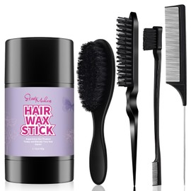 Hair Wax Stick & Slick Back Hair Brush Kit, Hair Styling Stick for Flyaways, Edge Control & Lasting Hold, Slick Back Brush for Smooth Edge, Tame Frizz & Comb Style, Styling Set for Women Girls, Black