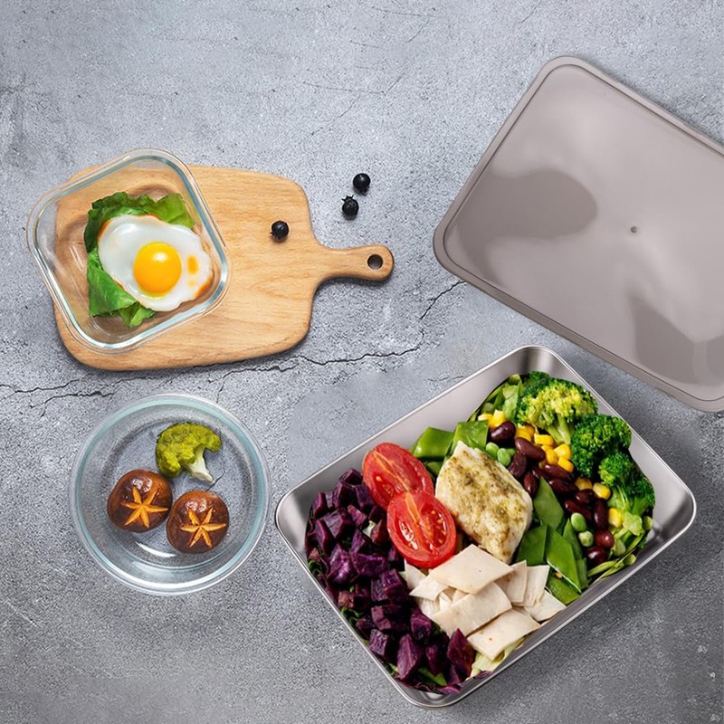 WakiHong 4 PCS Refrigerator Airtight Storage Containers Stainless Steel Food