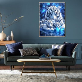 Tiger Diamond Painting Kits for Adults, 5D Tiger Diamond Art Kits for Beginner, DIY Full Drill Animal Diamond Dots Gem Art for Home Wall Decor 12x16 Inch