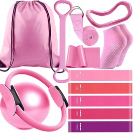 pilates ring circle set 13 pcs pilates equipment accessories for home workouts includes 9.8” pilates ball 12” magic circle yoga ring and resistance bands for women pilates ring and ball set gift