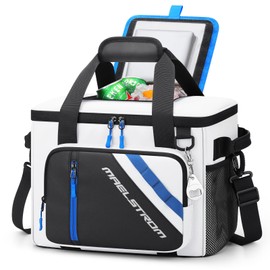 Maelstrom Cooler Bag, 30 Cans Beach Cooler, Large Leakproof Insulated Soft Cooler with Bottle Opener, Ice Chest, Portable Collapsible Cooler for Travel, Camping, Shopping, White