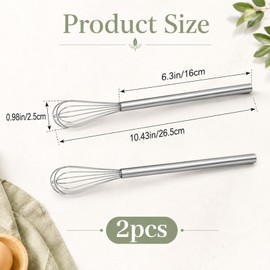 Elegaperma 2 Pcs Small Whisk,10.4 in Stainless Steel Metal Whisks Hand