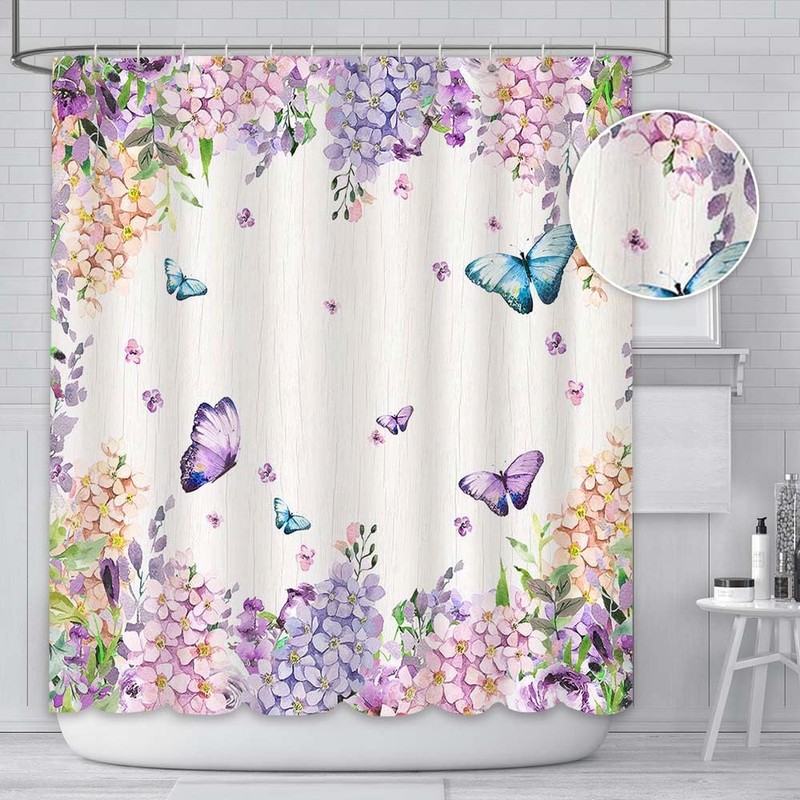 AIBIIN 180x180cm Colourful Butterfly Shower Curtain flowers Watercolor Bathroom Decor