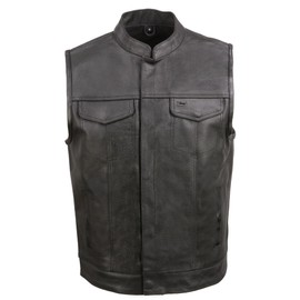 EVENT LEATHER Men's Leather Motorcycle Vest Zipper & Snap Closure w/2 Inside Gun Pockets & Single Panel Back (US, Alpha, Medium, Regular, Regular, Black)