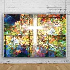 Leyiyi 7x5ft Glowing Cross Backdrop Holy Bible Cross Stained Glass Backdrop for Church Activity Decorations Banner Jesus Christian Church Sanctuary Religious Xmas Party Photo Backdrop Photo Props