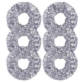 OTYOU 6 Pack Sequins Hair Scrunchies Rich Tones Scrunchy Metallic Bobbles Elastic Hair Bands Ties Glitter Ponytail Bun Holders Hair Accessories for Women Girls (Silver)