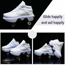 Roller Skates for Men and Women, Kids Deformation Roller Skate with 4 Shiny LED Wheel, 2 in 1 Invisible Removable Pulley Skates Skating, Double-Row Roller Skates for Indoor and Outdoor