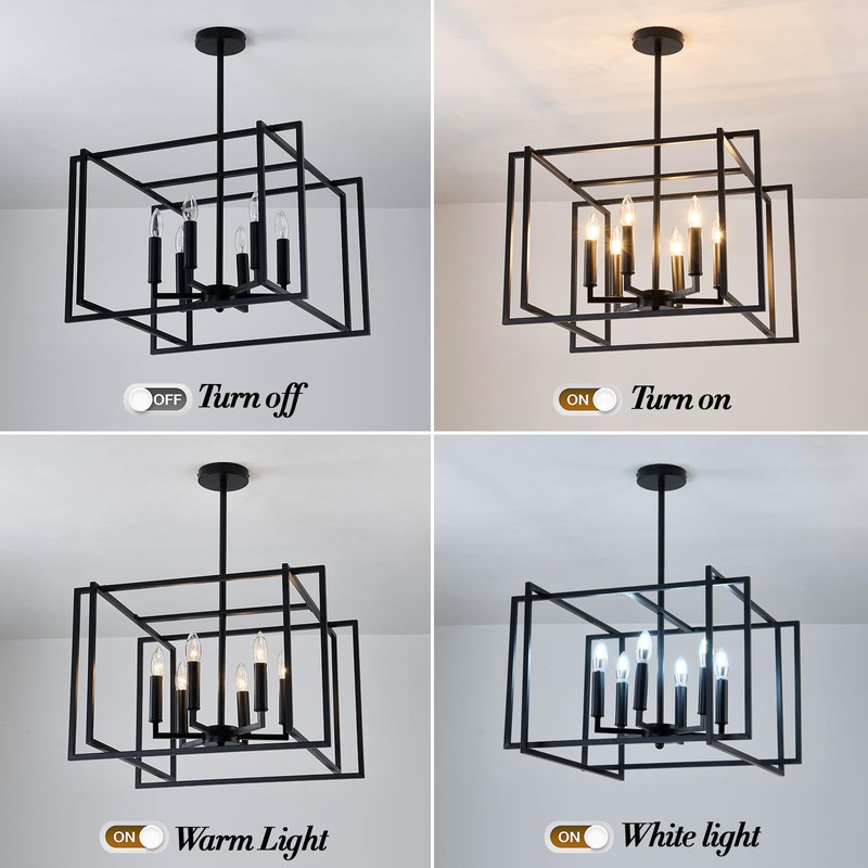 UOFUS 6-Light Black Farmhouse Chandelier Geometric Industrial Ceiling Light Fixtures