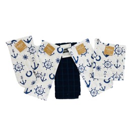 Summer Kitchen Pot Holder Oven Mitt Dish Towel Set: Fun Navy White Nautical Anchor Captains Wheel Design, 5 pc Set (Nautical)