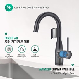CREA Black Bathroom Faucet 1 Hole,Single Handle Bar Sink Faucets,High Arc 360° Swivel Stainless Steel Small Kitchen Faucet for Mini Sink Wet Bar Outdoor RV Marine Faucet 3 Hole Deck Plate