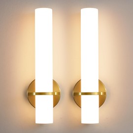 AIJIASI Wall Sconces - 15 inch Gold Wall Sconces Set of Two Modern Bathroom Sconce 15W Dimmable LED Wall Sconce Light with Acrylic Lampshade, Bathroom Vanity Light for Mirror Living Room Hallway 3000K