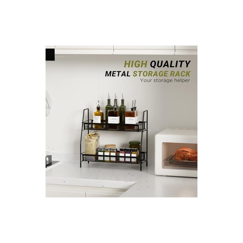 Standing Spice Rack Organiser Kitchen Spice Organiser Shelf Worktop Black