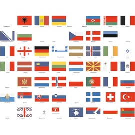 Pure Print Cut 56 Country Flag Sticker Set for Model Making and Decoration - Premium Material, UV Protection, Waterproof, Suitable for Cars and Motorcycles, 4.9 x 3.3 cm, Europe Edition