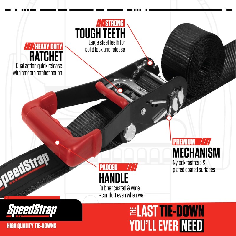 SpeedStrap 2" x 10' Red Heavy Duty Ratchet Tie Down