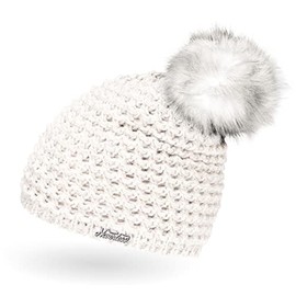 Ladies Faux Fur Knitted Hat with Fur Bobble and Fleece Lined Winter Hat Bobble Hat, Neverless® -