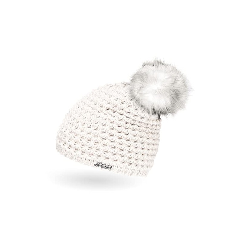 Ladies Faux Fur Knitted Hat with Fur Bobble and Fleece