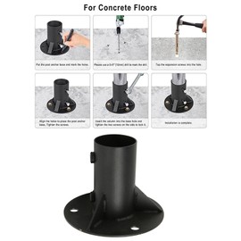 Chain Link Fence Pole Floor Flange, Steel Fence Post Concrete Mount, Base Flange Solid Universal for Holding Fence, Mailbox Flag Round Posts (52mm)