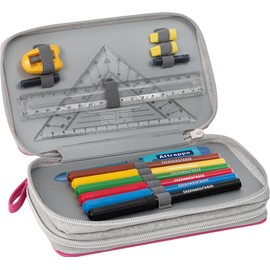 EBERHARD FABER 577429 Double Decker Leather in Pink with 24 Pieces Filled Pencil Case for Girls