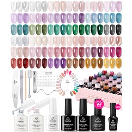 Beetles Jelly Gel Nail Polish Set, 53PCS 36 Colors Jelly Pink Milky White Red Black Blue Green Silver Cat Eye Base Glitter Glossy Matte Top Coat Crystal Ice Collection French Nails Gift for Women